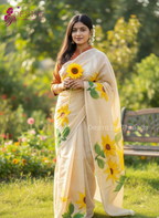 Halk SIlk Sunflower Handpainted Shari