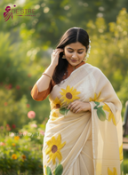 Halk SIlk Sunflower Handpainted Shari