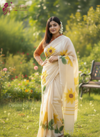 Halk SIlk Sunflower Handpainted Shari