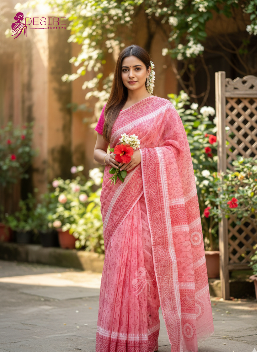 Half Silk Block Painted Shari