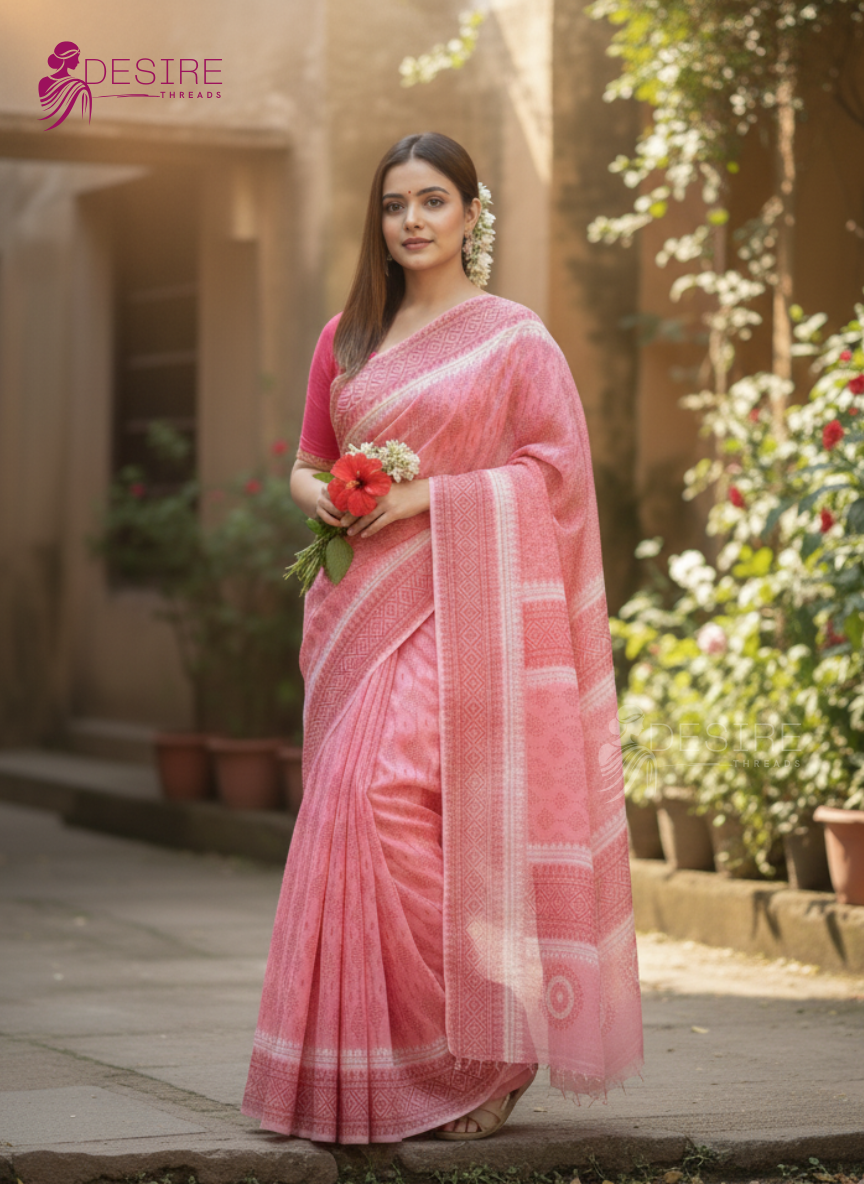 Half Silk Block Painted Shari