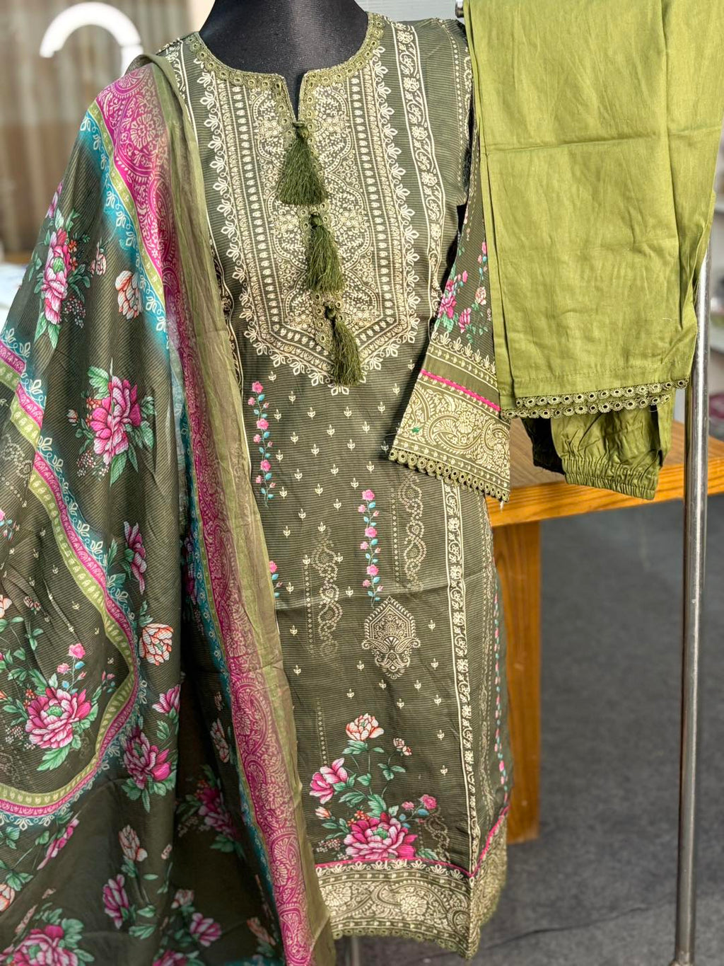 Kota printed stitch 3 piece (Olive)