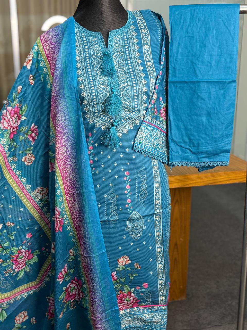 Kota printed stitch 3 piece (Blue)