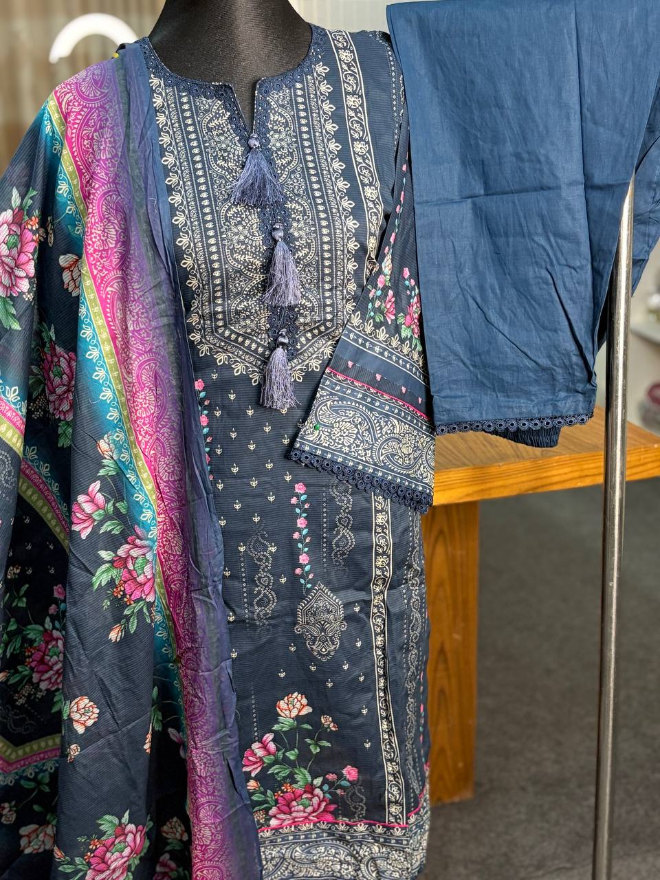 Kota printed stitch 3 piece (Navy)