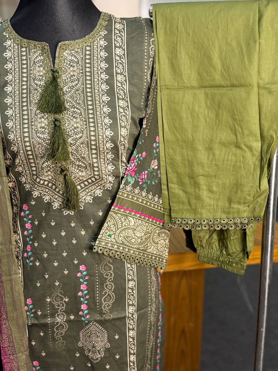 Kota printed stitch 3 piece (Olive)