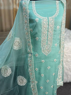 Maslin Embroidered Unstitch 4 Piece (Ocean Blue)