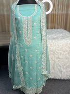 Maslin Embroidered Unstitch 4 Piece (Ocean Blue)