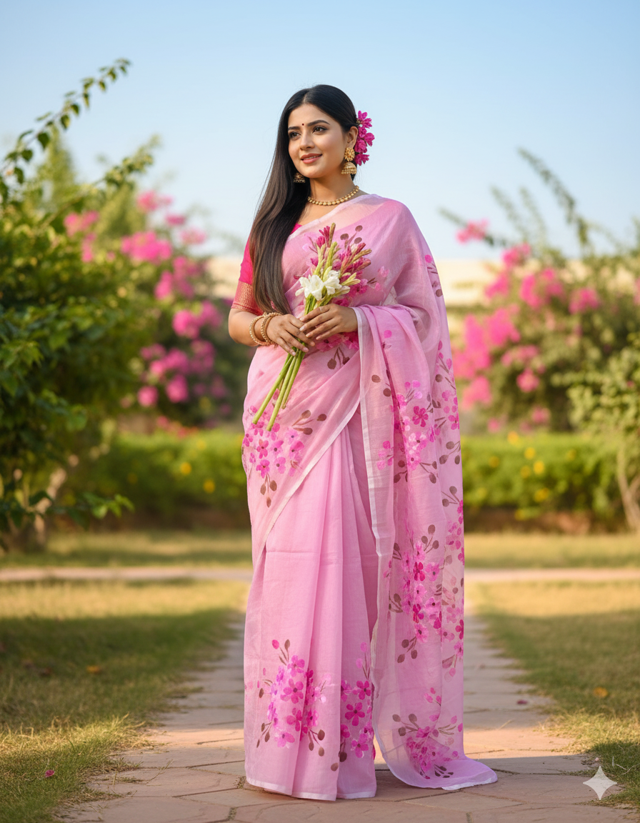 Halk SIlk Handpainted Shari