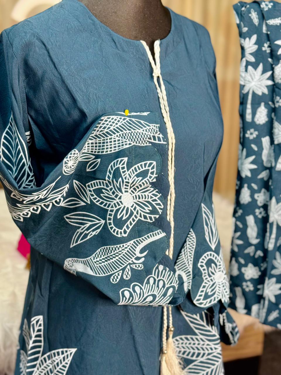 Digital Printed Jorjet Co-ord Set (Flower Navy & White)