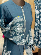 Digital Printed Jorjet Co-ord Set (Flower Navy & White)