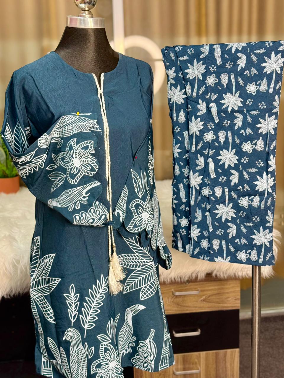 Digital Printed Jorjet Co-ord Set (Flower Navy & White)