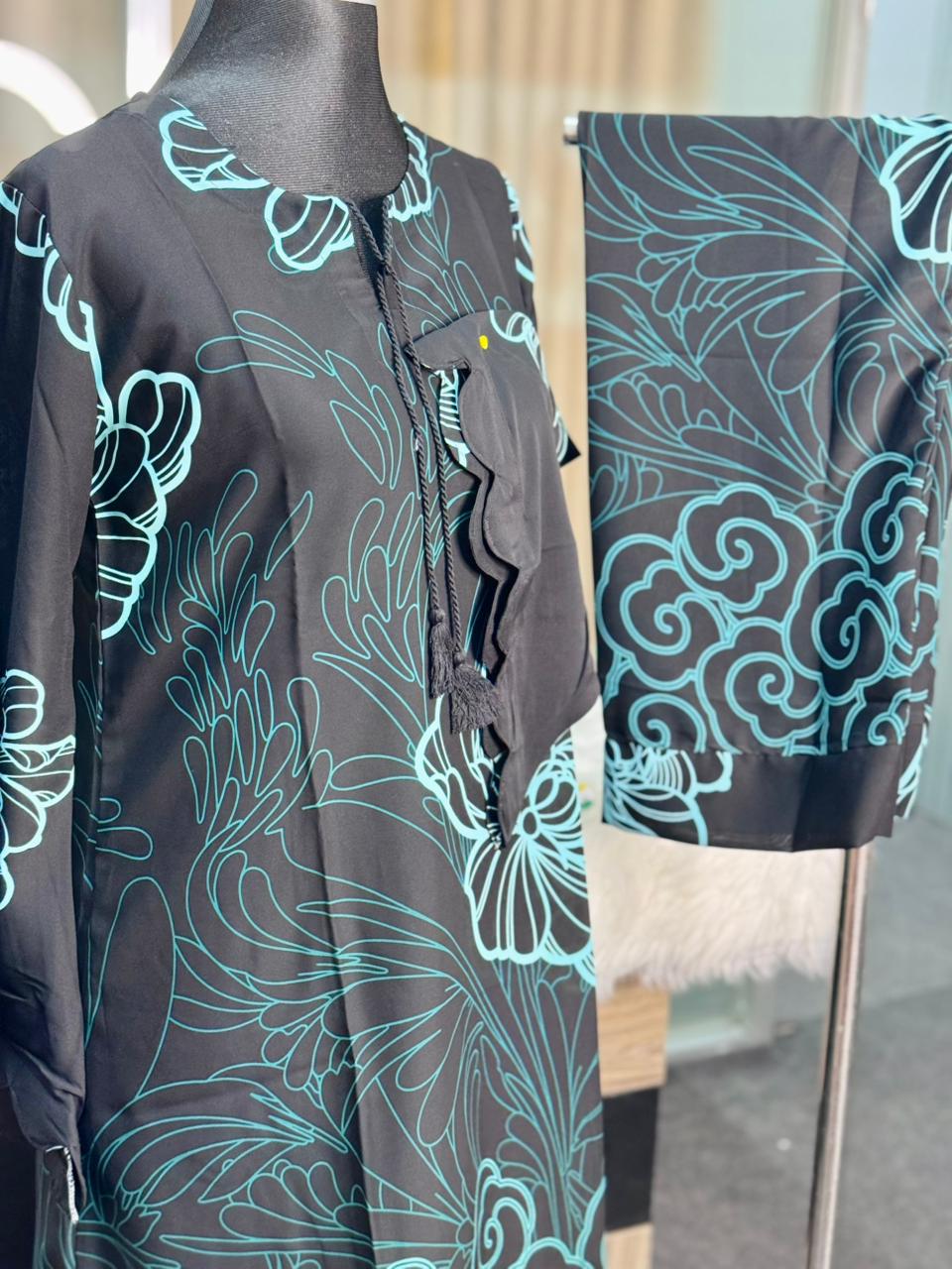 Digital Printed Jorjet Co-ord Set (Minty Black)