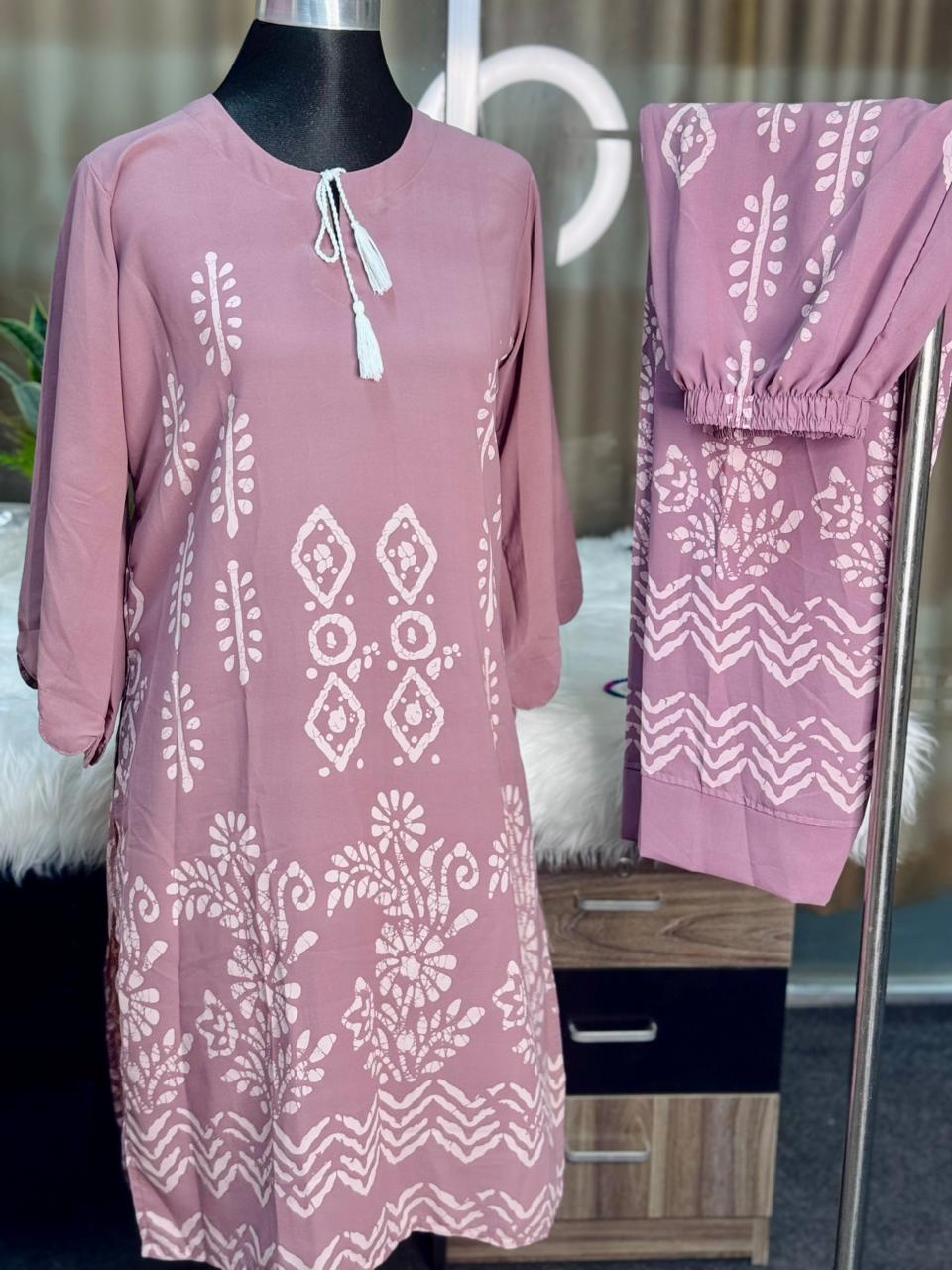 Batik Printed Jorjet Co-ord Set (Peachy Pink)