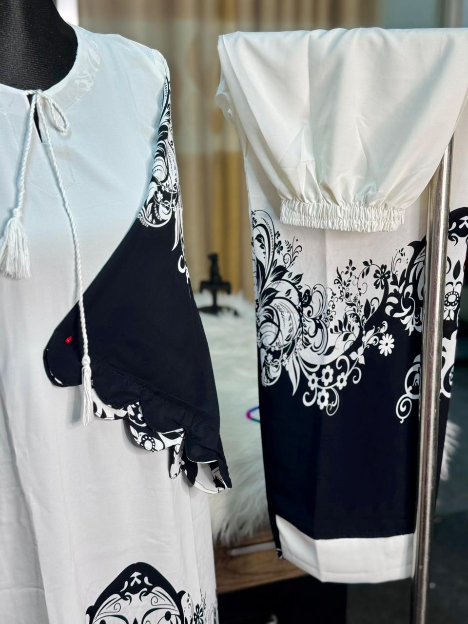 Digital Printed Jorjet Co-ord Set (Flower B&W)