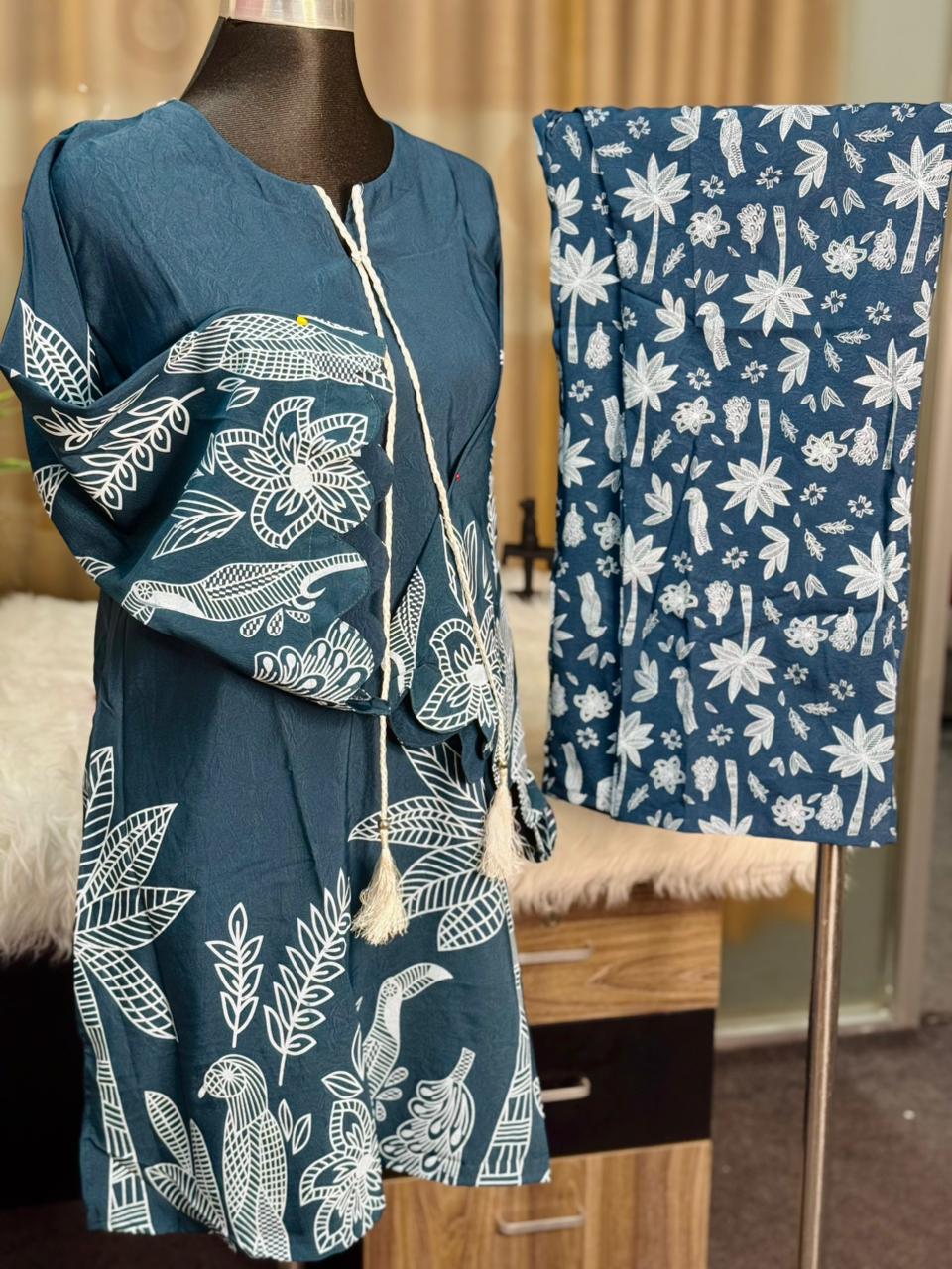 Digital Printed Jorjet Co-ord Set (Flower Navy & White)