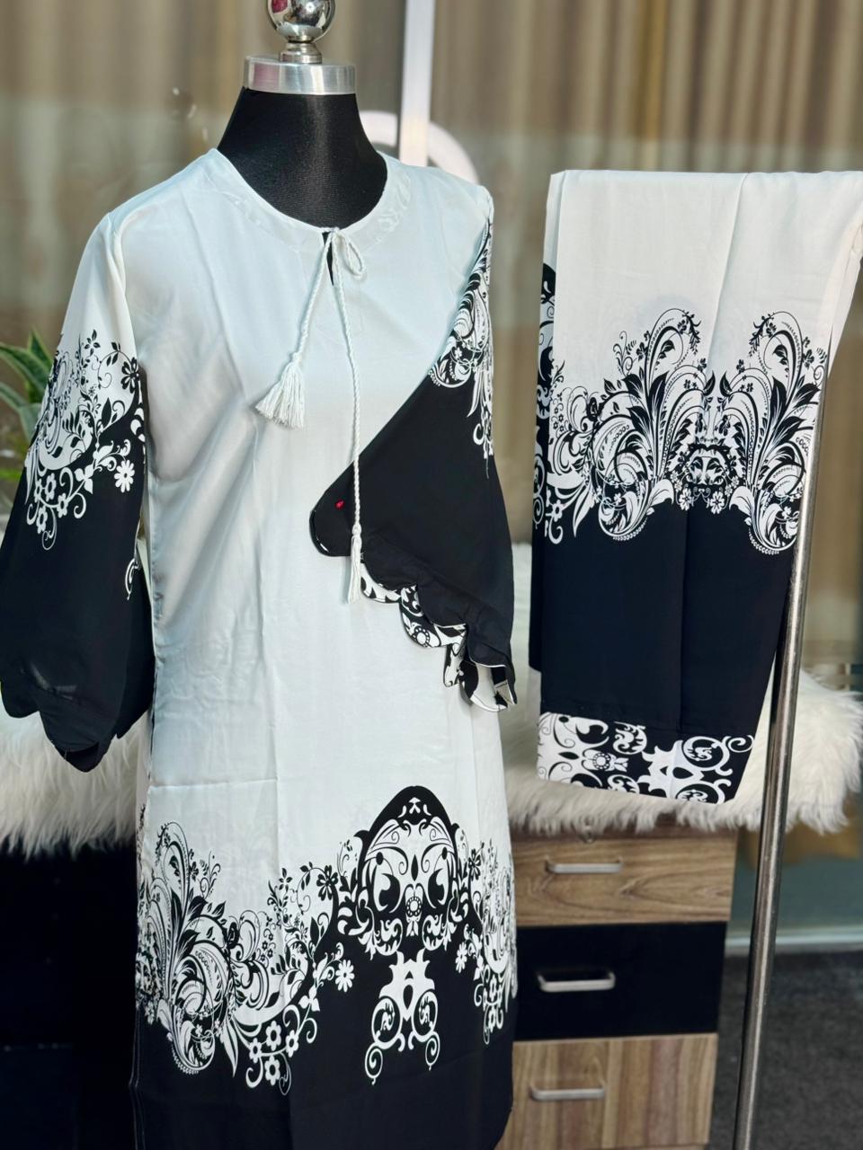 Digital Printed Jorjet Co-ord Set (Flower B&W)