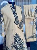 Neck Embroidery Co-ord Set (Peach)