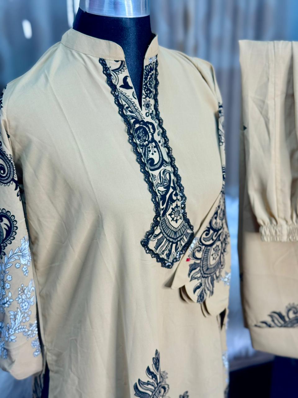 Neck Embroidery Co-ord Set (Peach)