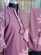 Neck Embroidery Co-ord Set (Purple)