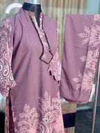Neck Embroidery Co-ord Set (Purple)