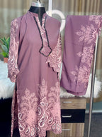 Neck Embroidery Co-ord Set (Purple)