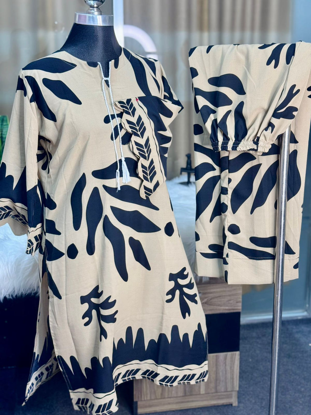 Digital Printed Jorjet Co-ord Set (Flowery B&W)