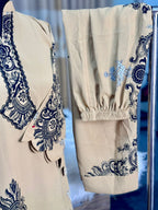 Neck Embroidery Co-ord Set (Beige)