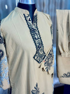 Neck Embroidery Co-ord Set (Beige)