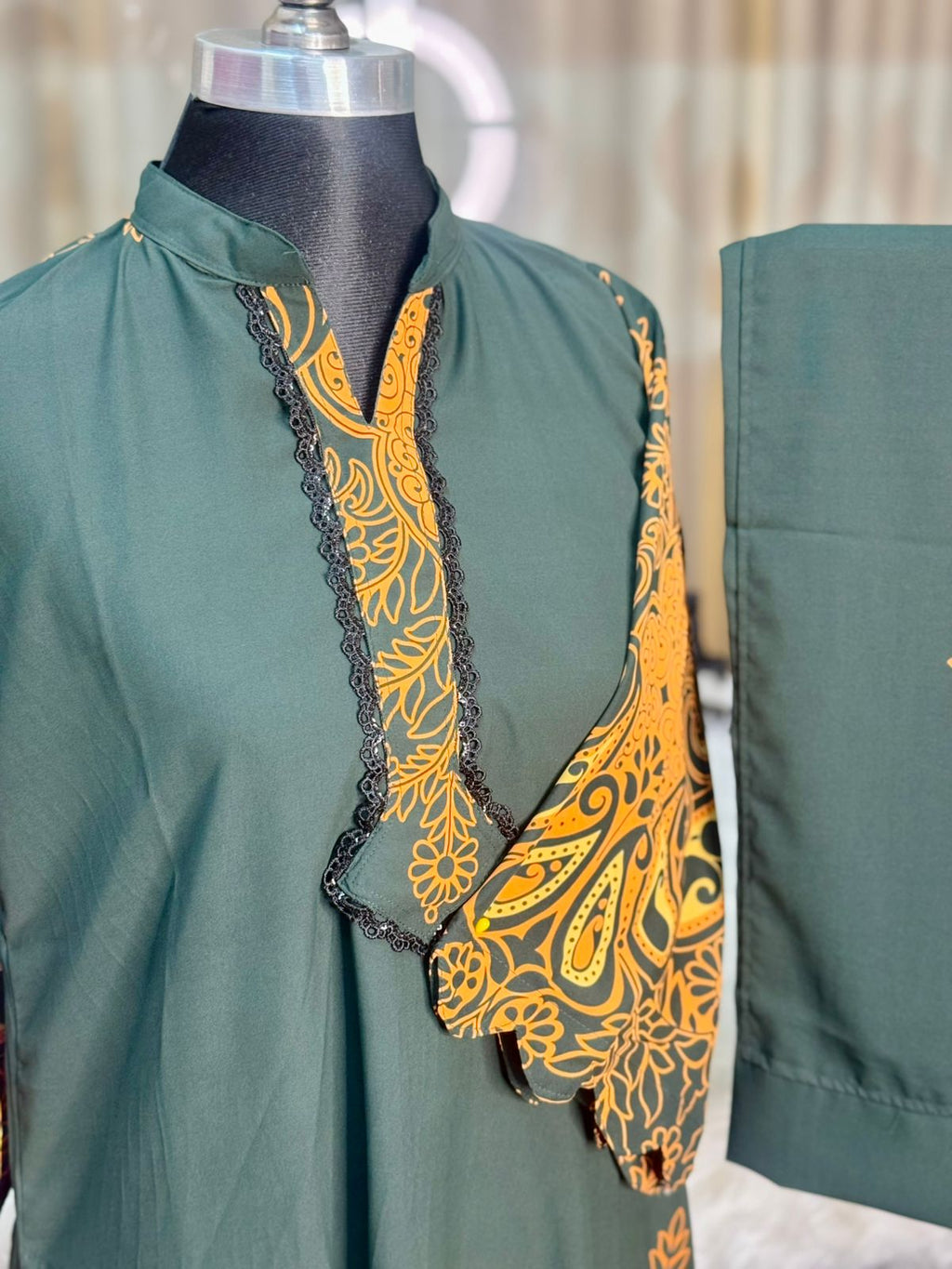 Neck Embroidery Co-ord Set (Sea Green)