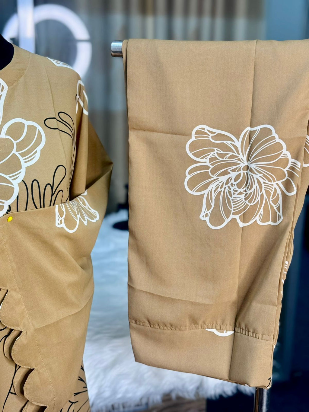 Digital Printed Jorjet Co-ord Set (Flowery Beige)