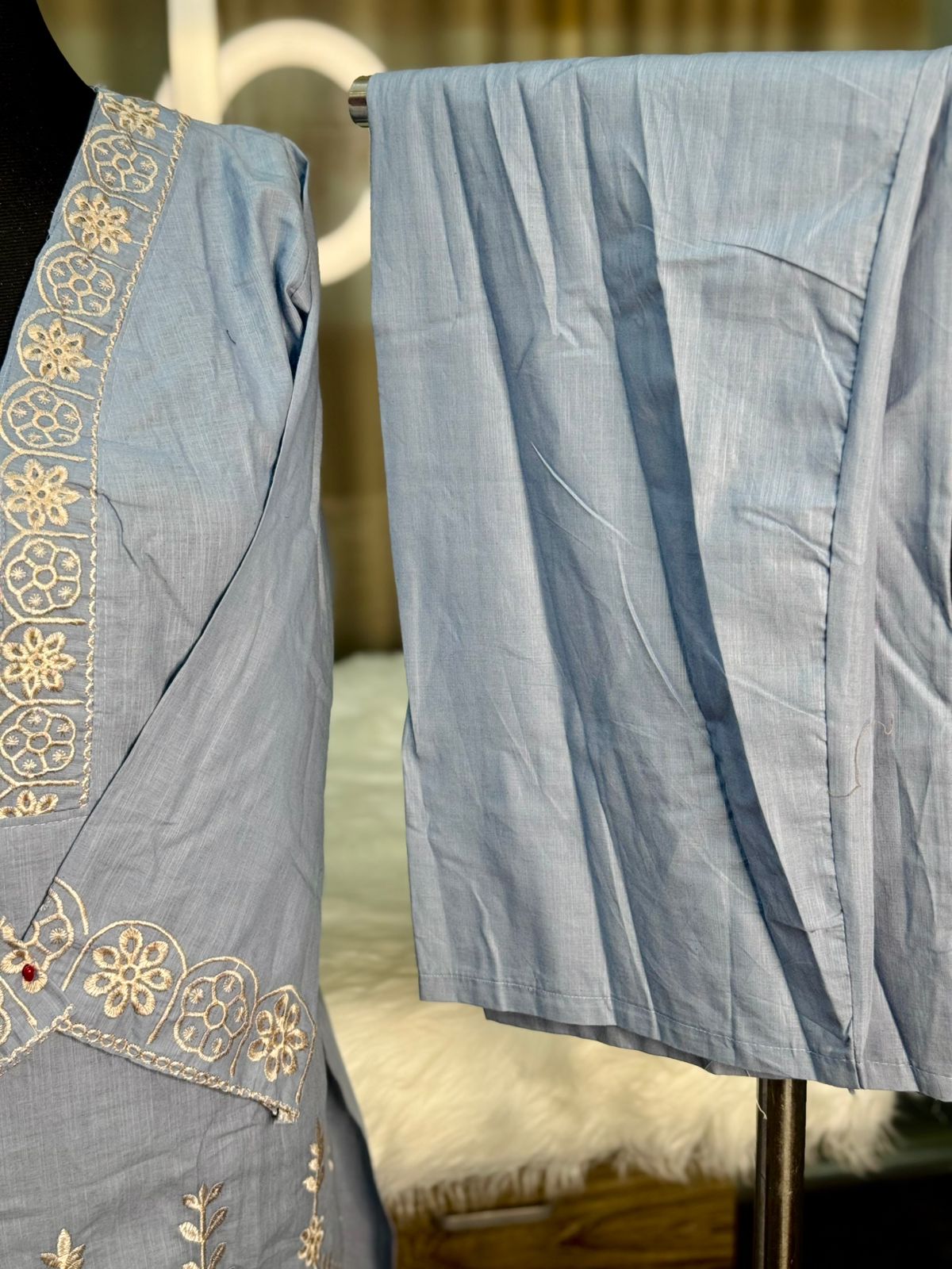 Cotton Embroidery Co-Ord Set (Grey)