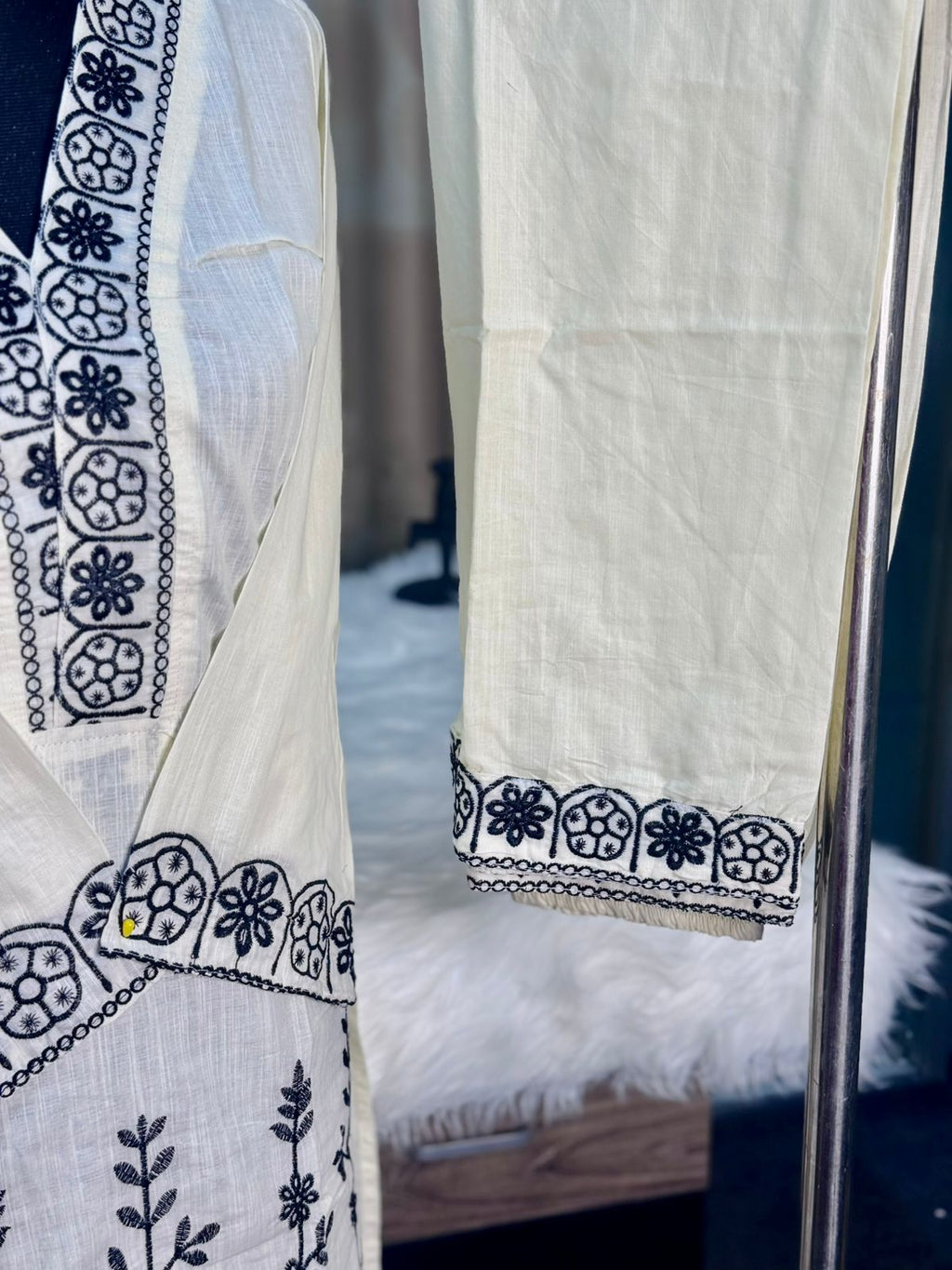 Cotton Embroidery Co-Ord Set (B&W)