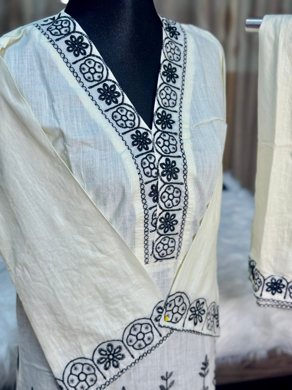 Cotton Embroidery Co-Ord Set (B&W)