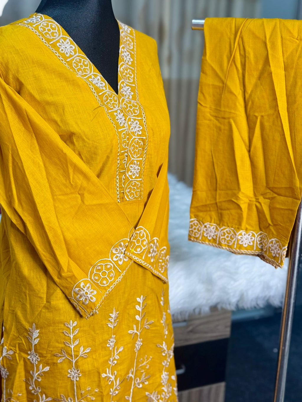 Cotton Embroidery Co-Ord Set (Mustard)