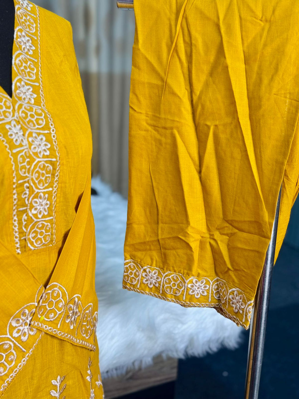 Cotton Embroidery Co-Ord Set (Mustard)