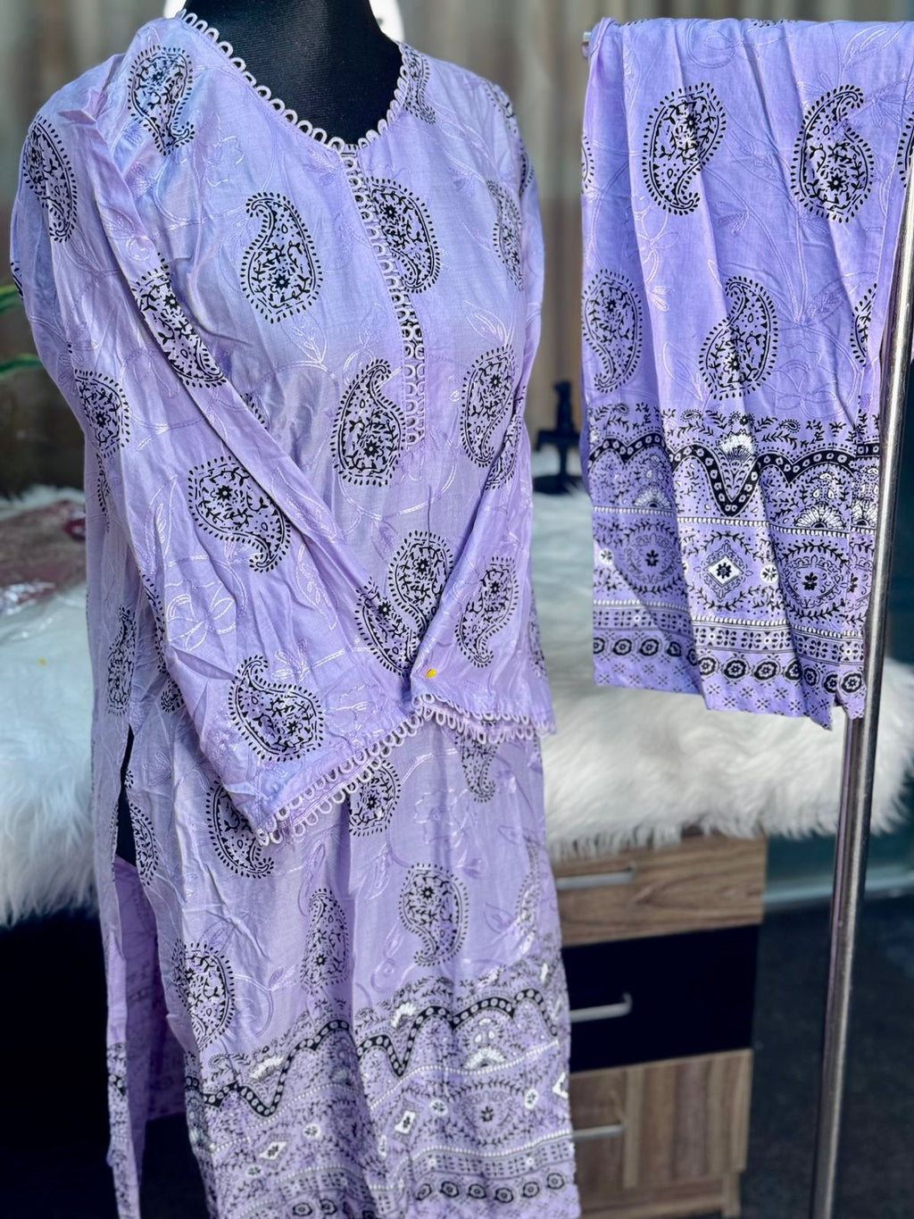 Block Printed Co-Ord Set (Levender)