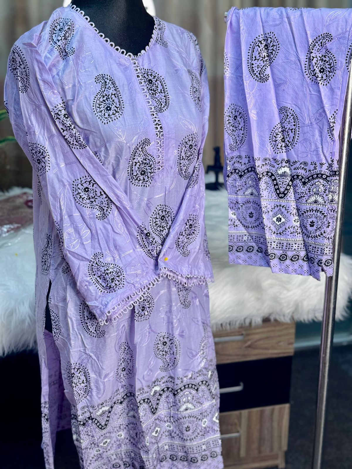 Block Printed Co-Ord Set (Levender)