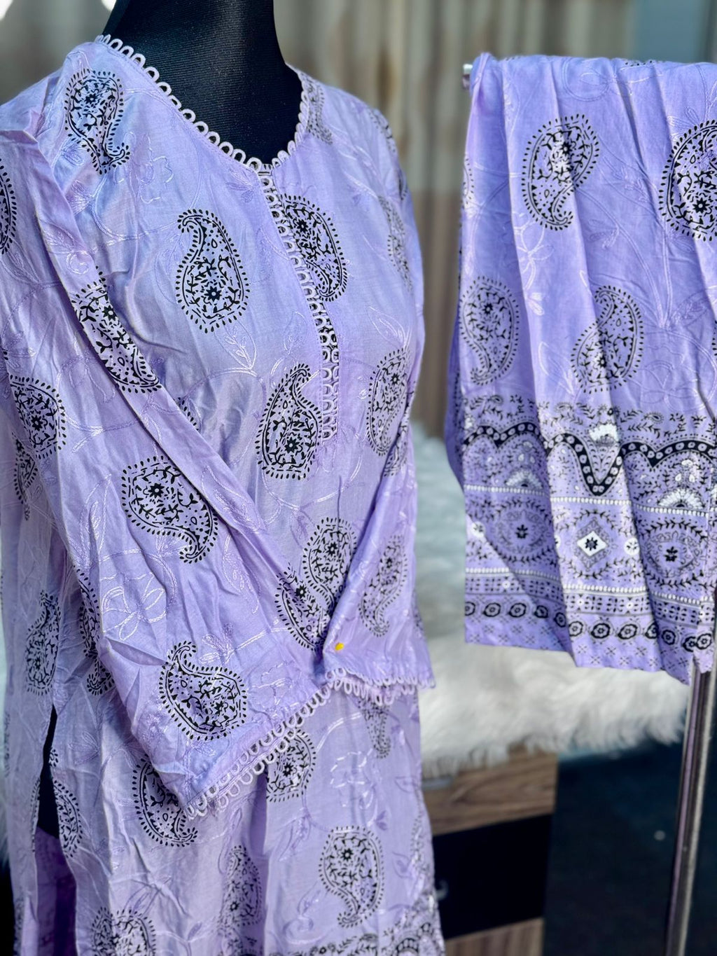 Block Printed Co-Ord Set (Levender)