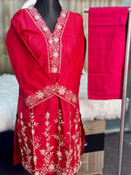 Cotton Embroidery Co-Ord Set (Red)
