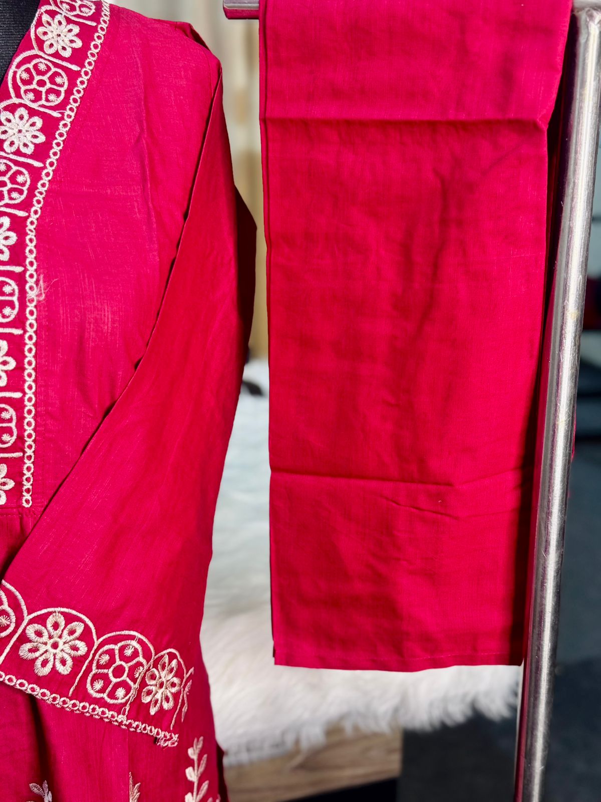 Cotton Embroidery Co-Ord Set (Red)