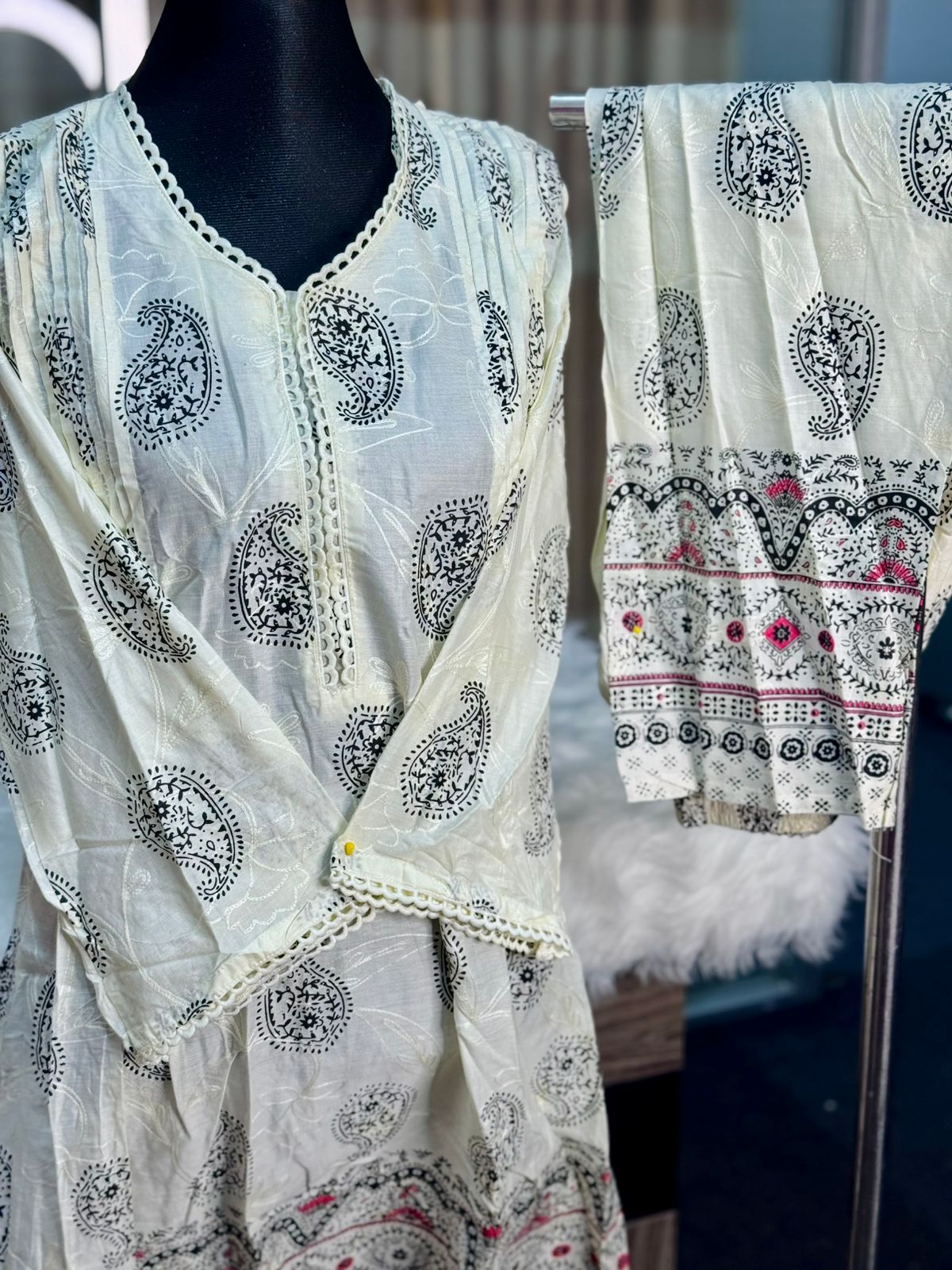 Block Printed Co-Ord Set (White)