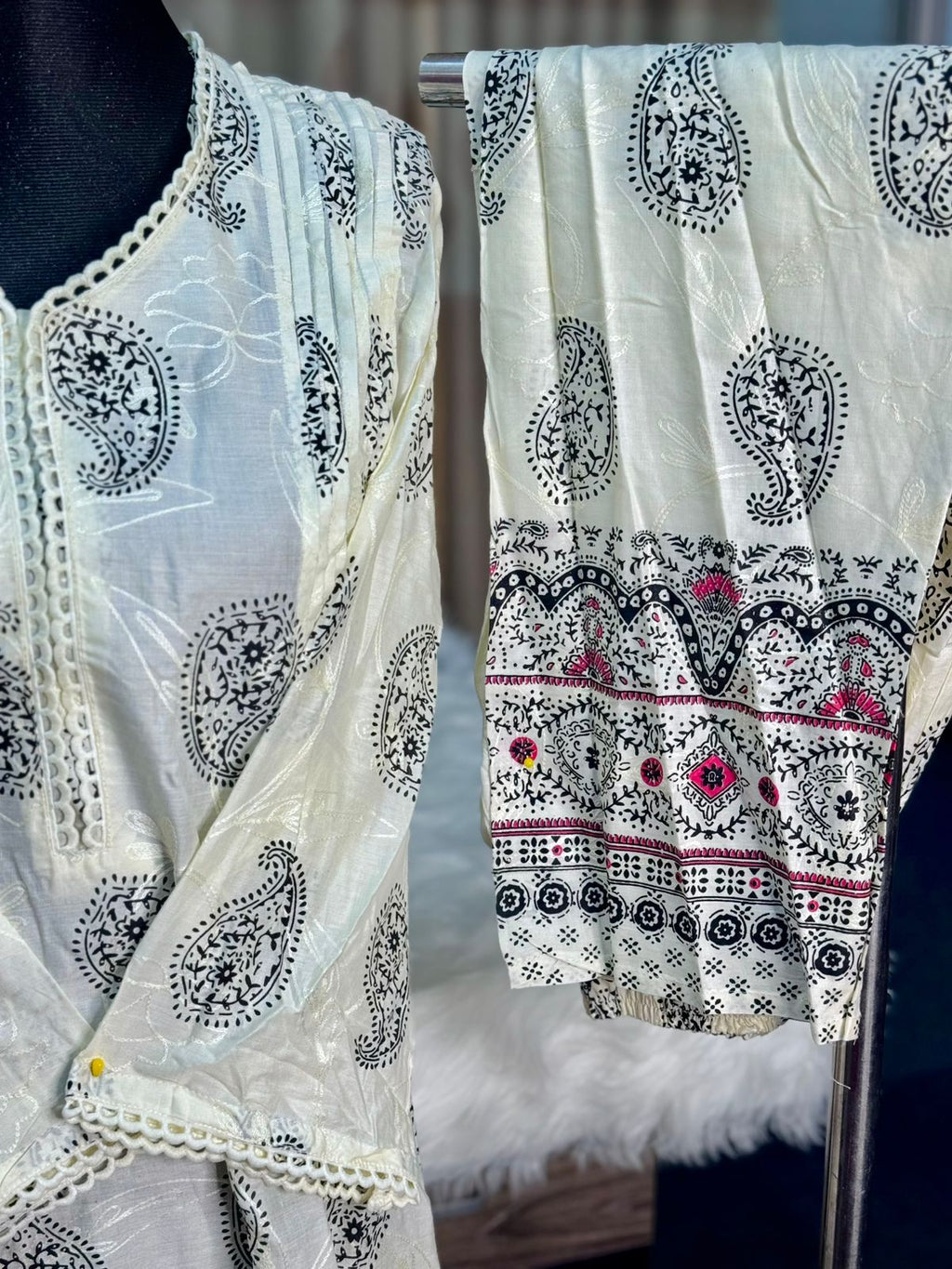 Block Printed Co-Ord Set (White)