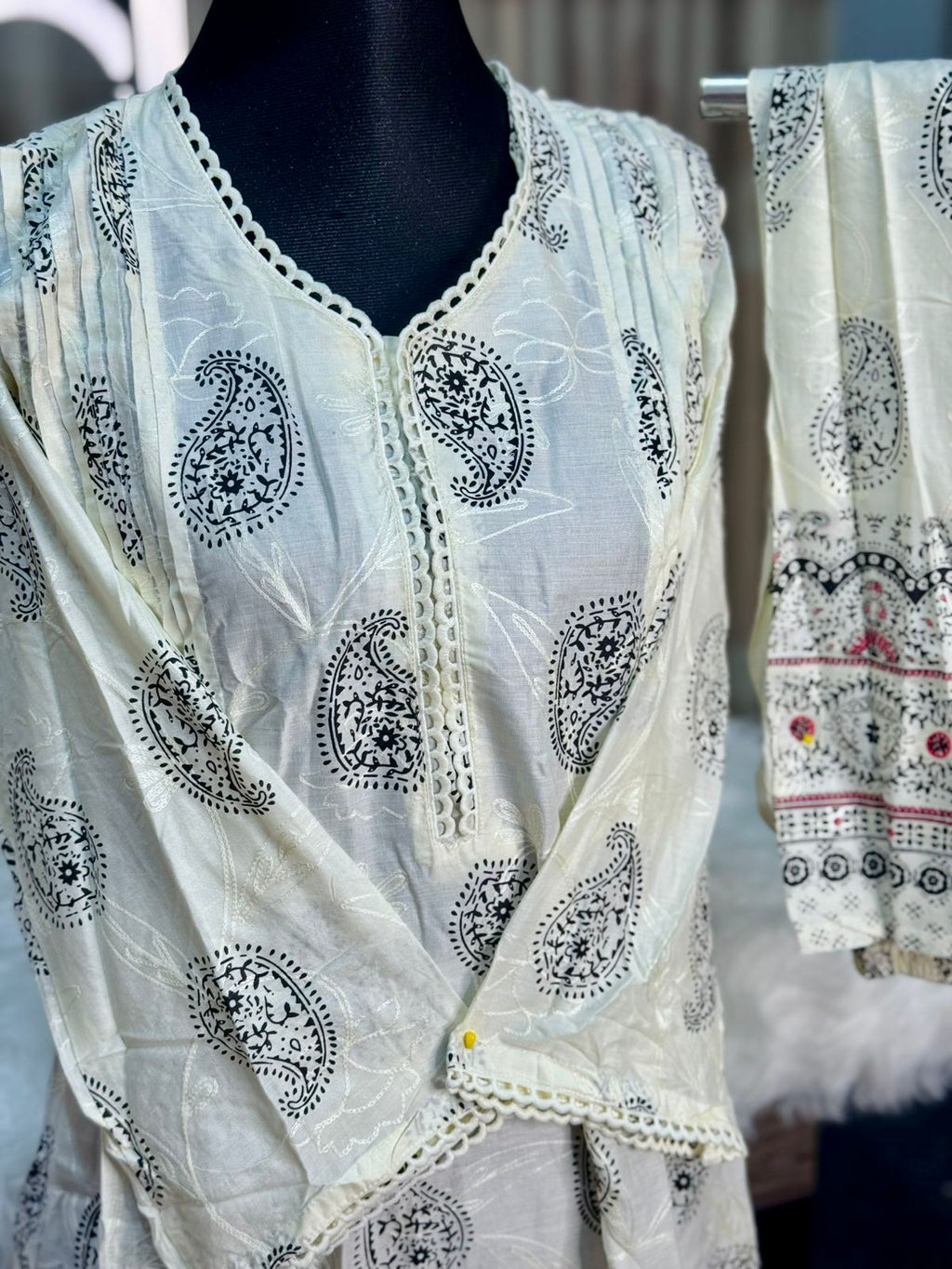 Block Printed Co-Ord Set (White)