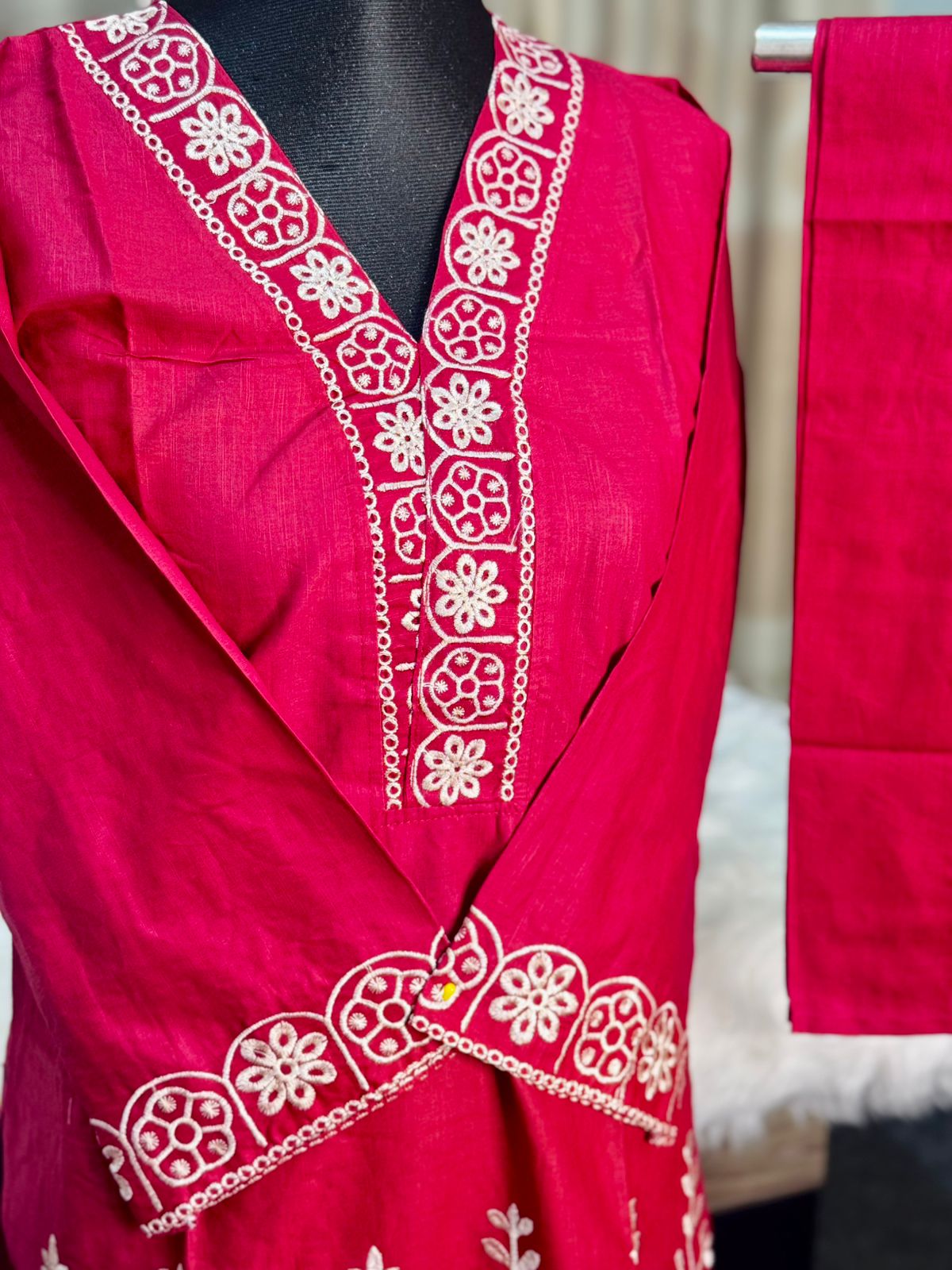 Cotton Embroidery Co-Ord Set (Red)