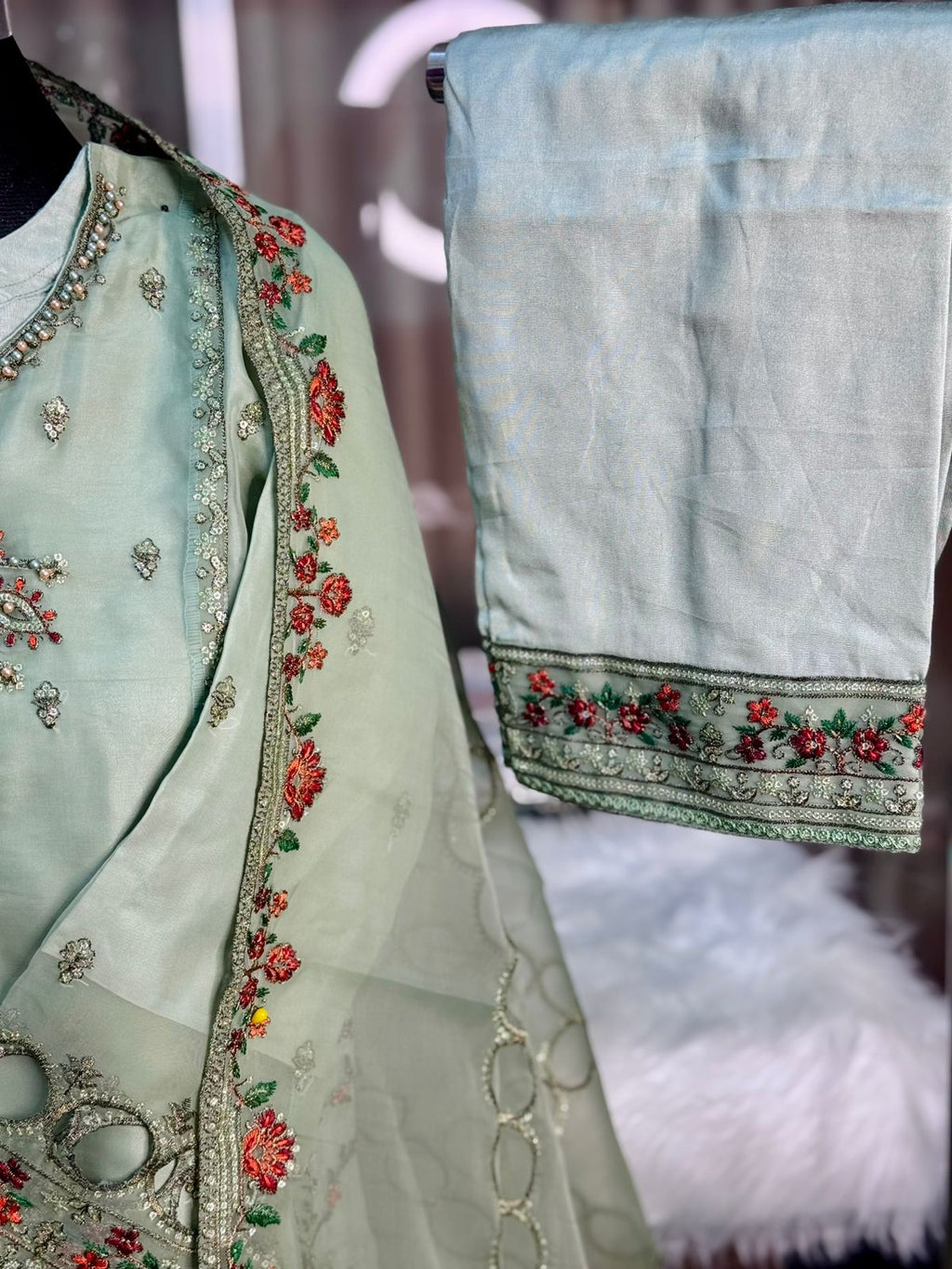 Pakistani Inspired Sadabahar 3 Piece (Light Green)