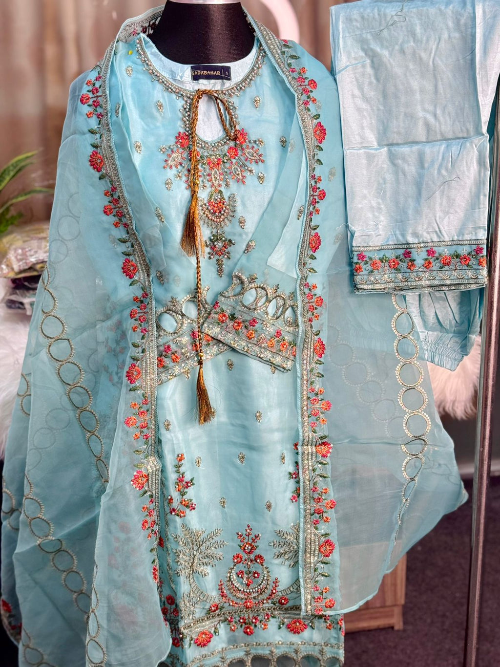 Pakistani Inspired Sadabahar 3 Piece (Baby Blue)