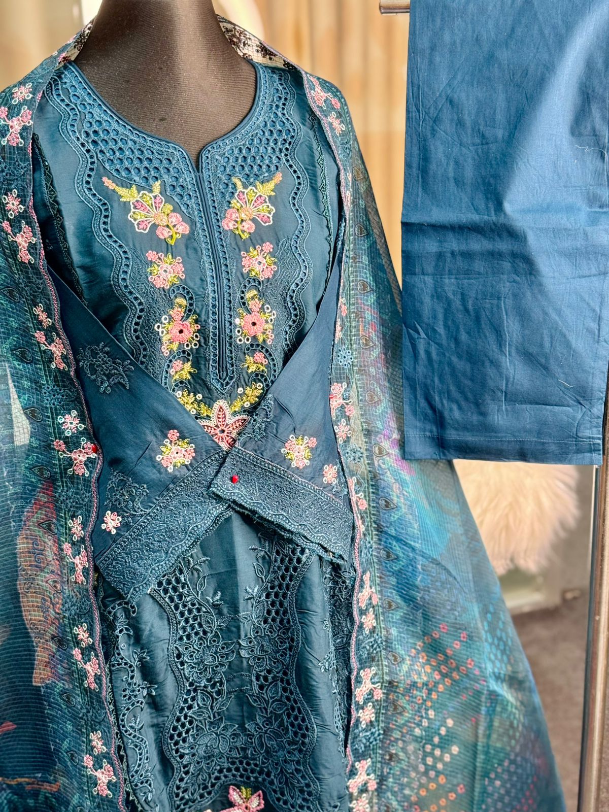 Embroidery Cotton 3 Piece (Blue)