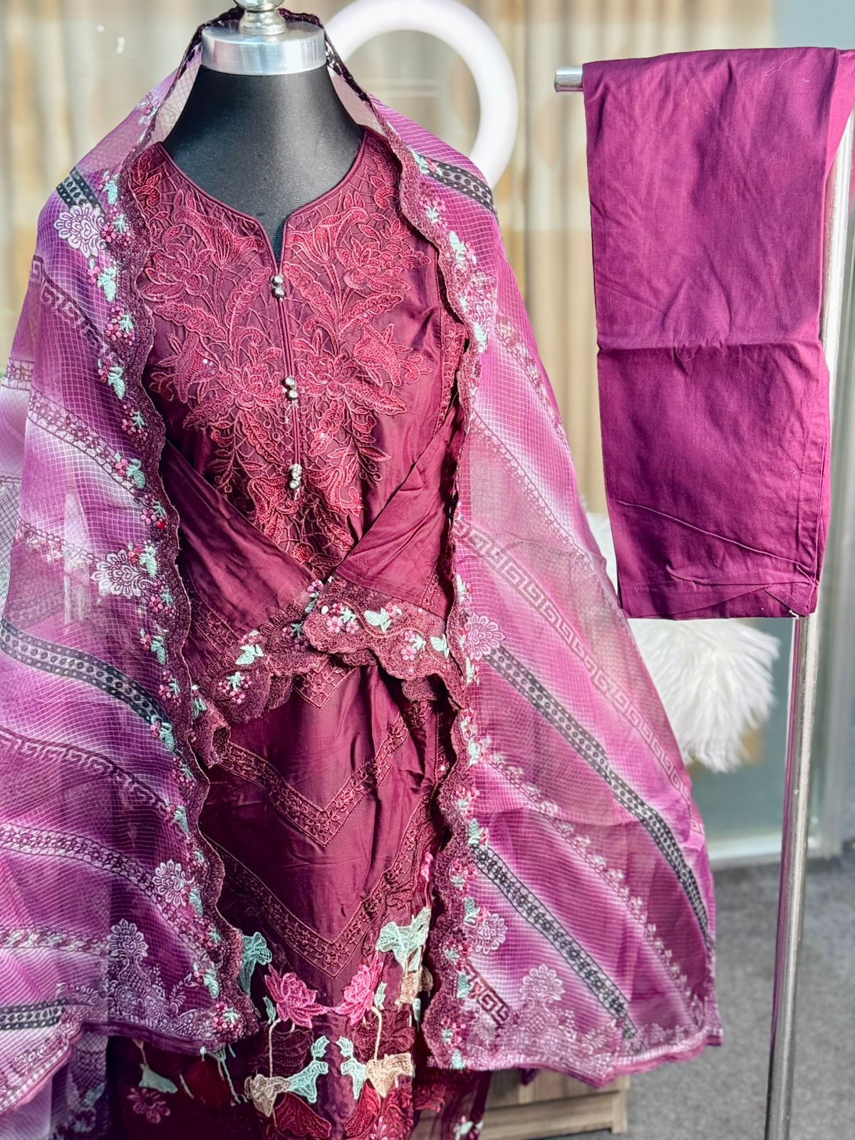 Embroidery Cotton 3 Piece (Burgendy)