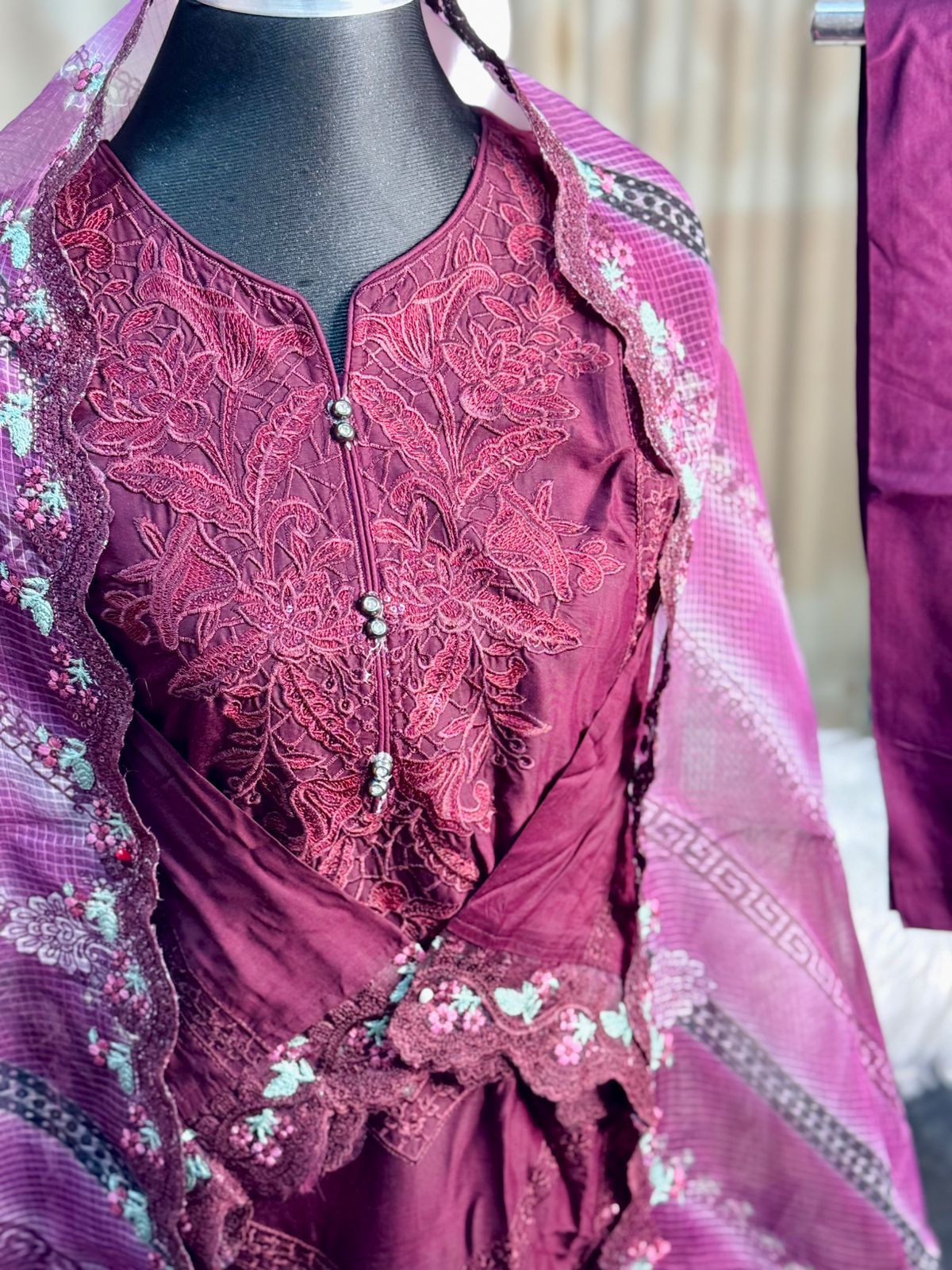 Embroidery Cotton 3 Piece (Burgendy)