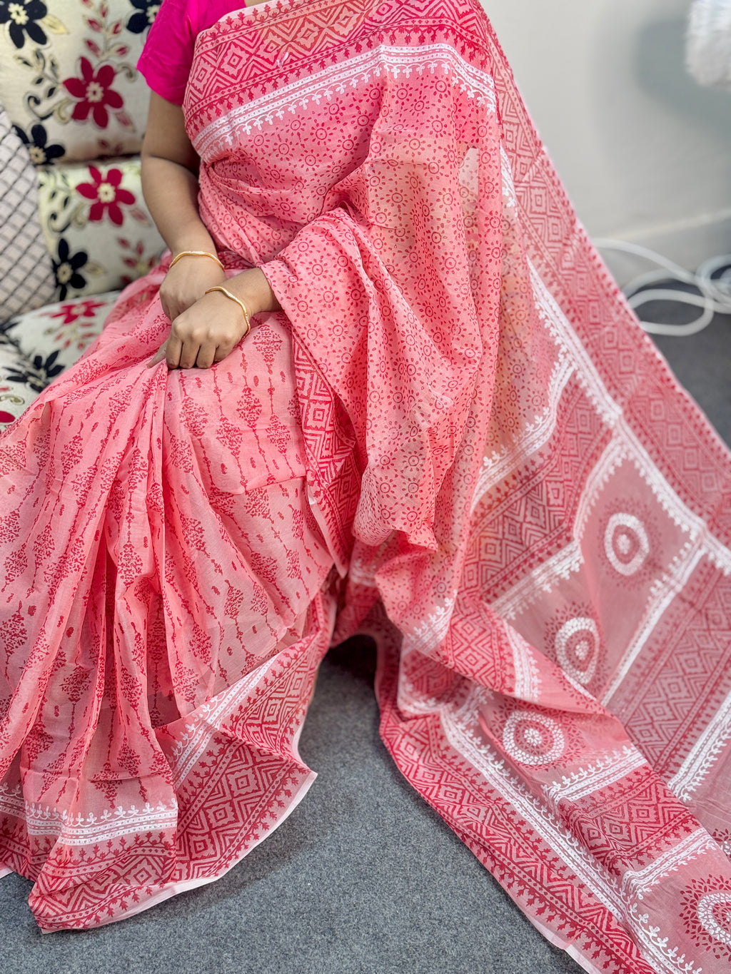 Half Silk Block Print Saree